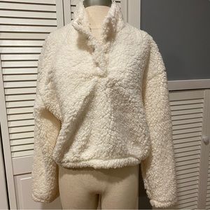 Pacsun White Faux Fur Collared Sherpa Quarter-Button Up (M/L)
